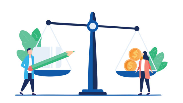 Symbolic illustration of a balanced scale representing the harmony between creative ideas and financial success ideal for business and innovation concepts