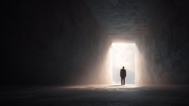 Person hoping for new beginning, emotional optimistic look toward future possibilities