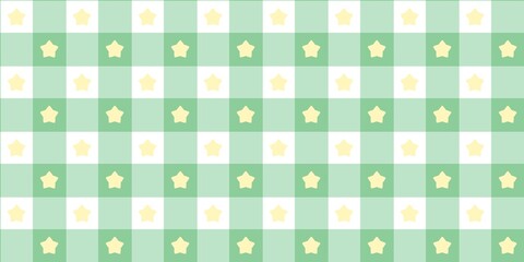 Green gingham checkered pattern background. Soft pastel star seamless design, ideal for fabric, digital paper, scrapbooking, and cute vintage-inspired aesthetic projects.