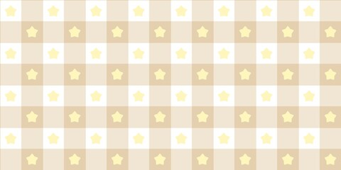 Beige gingham checkered pattern background. Soft pastel yellow star seamless design, perfect for fabric, digital paper, scrapbooking, and cute vintage-inspired aesthetic projects.