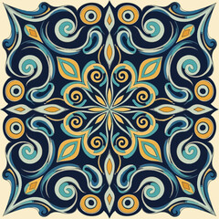 Intricate floral mandala pattern with swirling elements and vibrant color palette