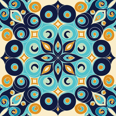 Fototapeta premium Elegant abstract circular mandala with ethnic oriental flourishes in shades of blue and gold