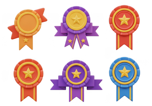 Set of award ribbons isolated on transparent background for celebration and recognition
