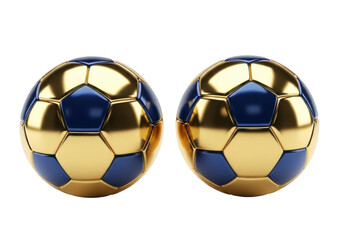 Fototapeta premium Two golden and blue soccer balls isolated on transparent background for sports and awards