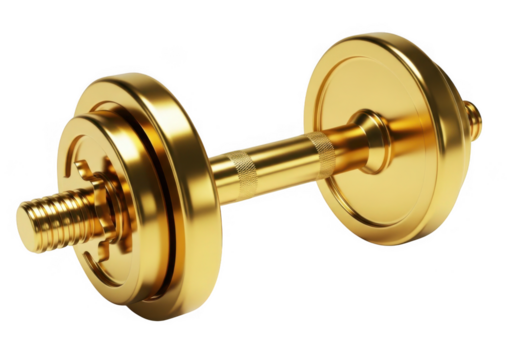 Golden dumbbell isolated on transparent background for fitness and sports - Powered by Adobe