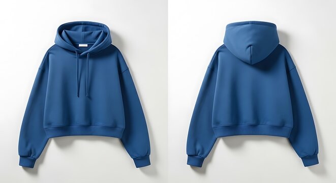 Flat lay mockup of a ink blue color crop top hoodie