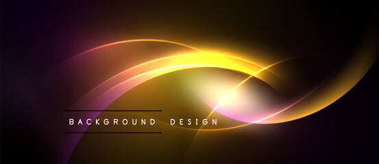 Abstract glowing curves, vibrant colors, dark background. Modern design element for digital projects, presentations. Smooth gradients, dynamic composition.