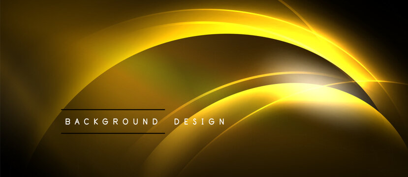 Golden abstract lines create dynamic wave effect. Dark background emphasizes bright illumination, modern design element.