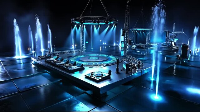 A stage set up for a concert with a lot of lights