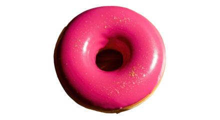 A colorful donut with sprinkles isolated on white is viewed as an illustration of a perfect circle, 