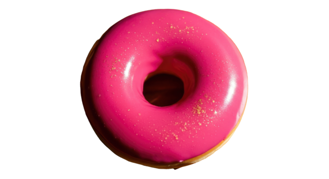 A colorful donut with sprinkles isolated on white is viewed as an illustration of a perfect circle, 