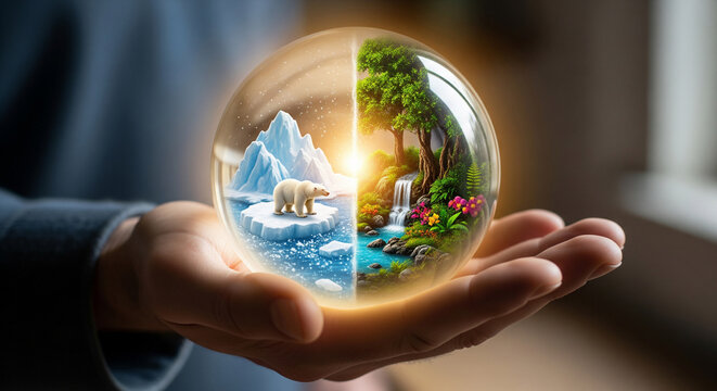 Protecting biodiversity and ecosystems in the palm of your hand: the contrast between polar bears on glaciers and lush forests