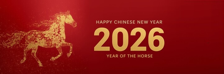 Chinese New Year 2026 themed background and banner templates, horse zodiac sign, Happy Chinese New Year 2026