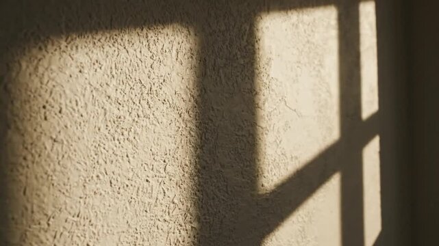 Moving Shadow of Window Frame on Textured Wall Sunlight