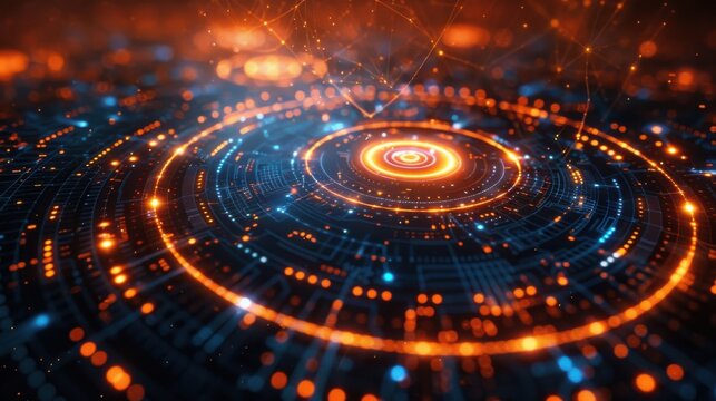 modern clean tech circuit rings and dots in white