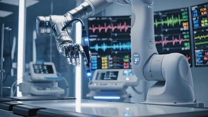 A robotic arm performing surgery in a modern operating room with advanced medical equipment. - Powered by Adobe