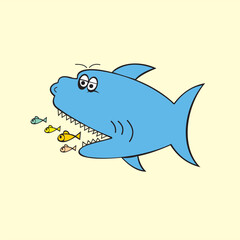 Vector design of a picture of a very cute and colorful little shark, very suitable for use as a learning picture or other.