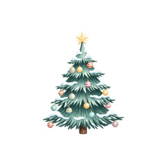 Obraz premium Decorated christmas tree with snow isolated on transparent background