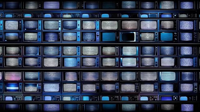 A wall of old fashioned televisions stacked on top of each other