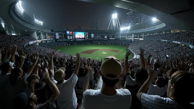 A crowd of people watching a baseball game in a stadium