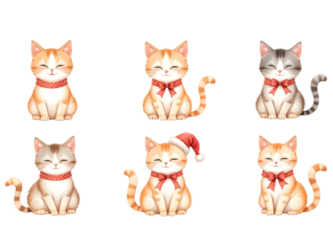 Collection of a Cute group of playful domestic cats and kittens posing together icon on a white background