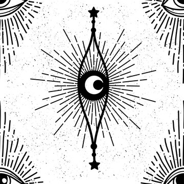 Evil eye set. Eye of Providence. Lineart Vector illustration. Magic celestial witchcraft symbol. Masonic symbol. Hand drawn logo