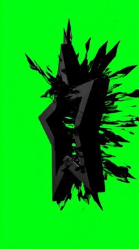 Defined silhouette shadow of complex abstract shape elements rotating and morphing smoothly on a solid chroma key green screen background design tool, shift, movement