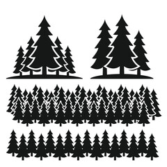 Obraz premium Forest of pines trees is shown in black and white stencil