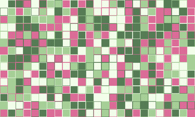 Abstract mosaic pattern with pastel pink, green, and white squares.  Ideal for backgrounds, textiles, and website design.