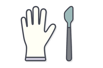 Fototapeta premium Protective glove and surgical instrument icon set for medical safety