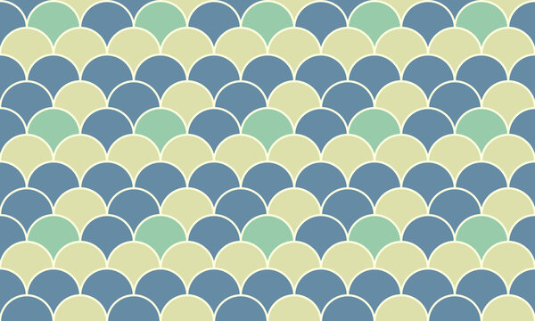 Elegant seamless pattern featuring a captivating fish scale design in muted pastel blues and greens.