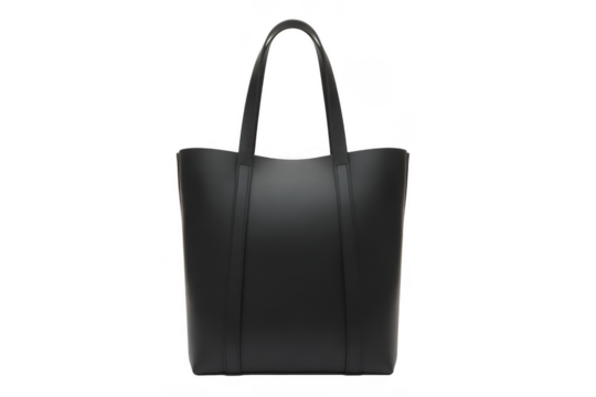 Black leather tote bag isolated on a transparent background