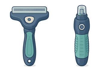 Set of pet grooming tools including deshedding brush and electric nail grinder for animals