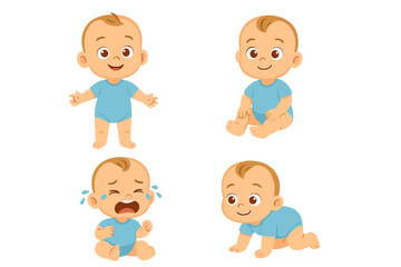 Cute baby character poses showing various emotions and actions