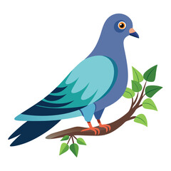 Cute Pigeon on Leafy Branch – Isolated Vector Design