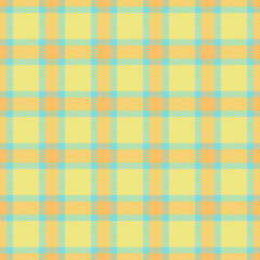 Seamless plaid pattern.  Light yellow backdrop featuring soft peach and cyan accents.  Great for backgrounds, textiles, and creative designs. Versatile design.