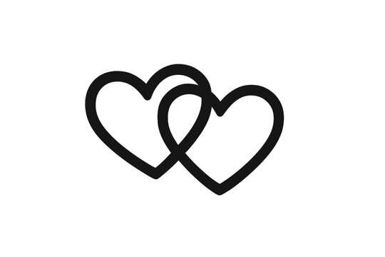 Two interlocking outline hearts simple black line art symbol