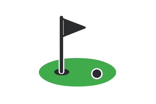 Golf green hole with flagstick and ball simple graphic icon