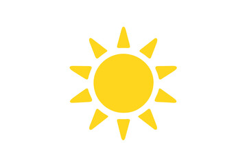 Bright yellow stylized sun icon with triangular rays on white background