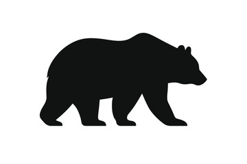 Black silhouette of a walking bear in side profile on white background