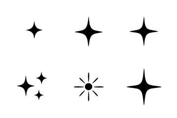 Collection of black geometric shapes symbolizing sparkles and shine effects