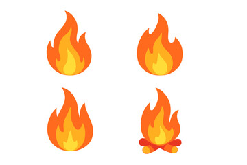 Stylized icons representing fire and campfire with vibrant orange and yellow flames