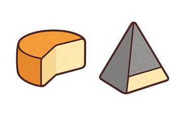 Isometric cheese wedge and pyramid food shapes in 3D perspective
