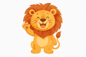 Charming watercolor style lion cub waving hello with big mane
