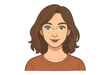 Close-up portrait of young woman with wavy brown hair and bright blue eyes