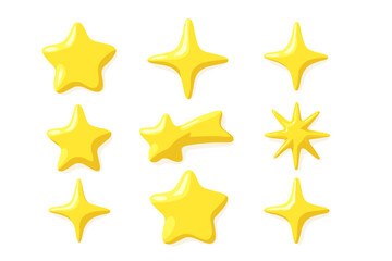 Collection of shiny yellow star shapes and sparkles