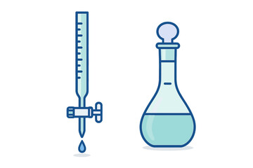 Chemistry laboratory equipment icons featuring burette and volumetric flask