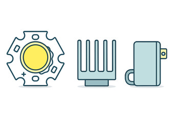 Set of high power LED chip, cooling heat sink, and electronic driver components