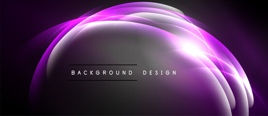 Abstract purple waves, glowing lines create dynamic background. Modern design elements suggest energy, motion, sophistication.