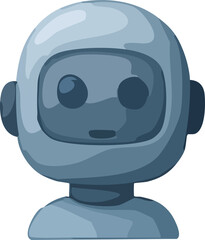 A cute blue robot icon with round eyes, a small antenna, and a simple friendly expression illustrated in a soft, stylized 3D design.